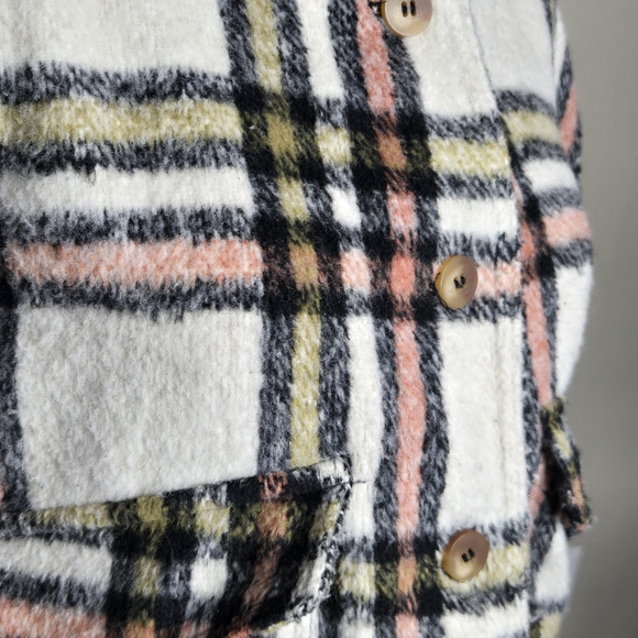 Bagatelle Checkered Teddy Jacket in Cream, Pink, and Black - Picture 3 of 14